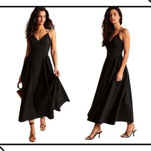 RARE Abercrombie and Fitch Strappy Plunge Corset Maxi Dress in black Large Tall